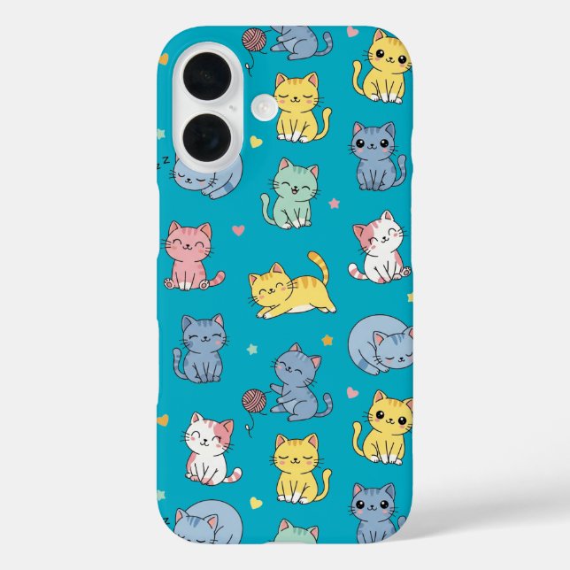 Cute Pastel Cartoon Cats Pattern Phone Case (Back)