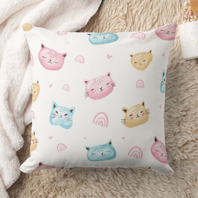 Cute Pastel Cat Faces Pattern Cushion (Blanket)