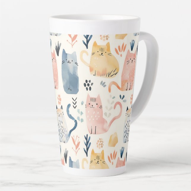 Cute pastel cat pattern  latte mug (Right Angle)