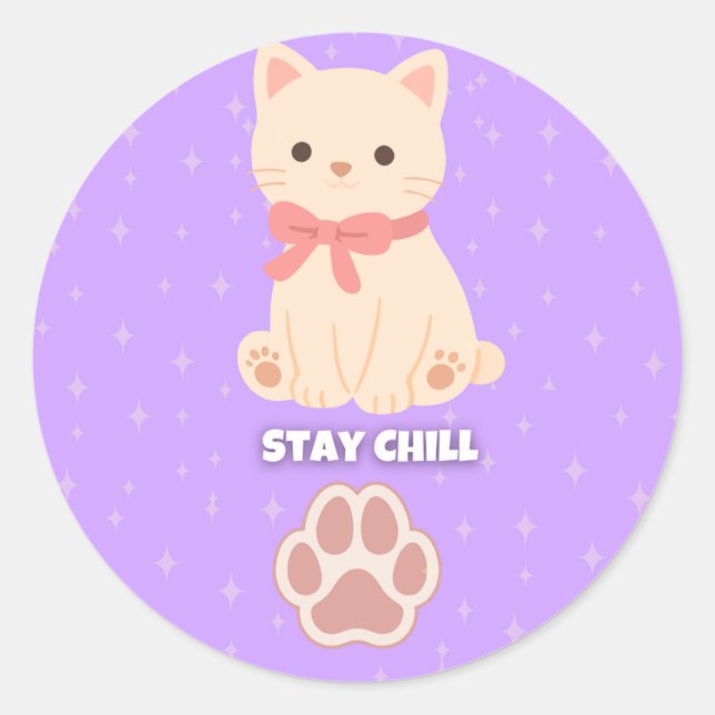 Cute Pastel Cat Stay Chill Sticker (Front)