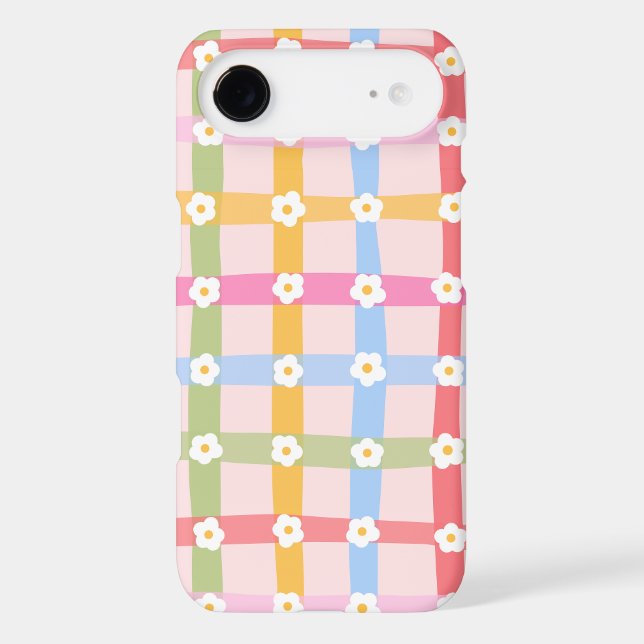 Cute Pastel Checkered Pattern with Daisy Flowers (Back)
