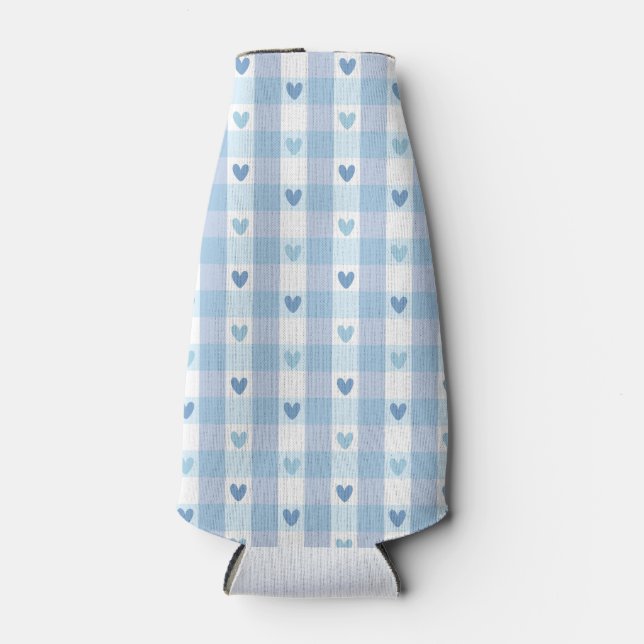 Cute Pastel Chequered Love Design Bottle Cooler (Front)