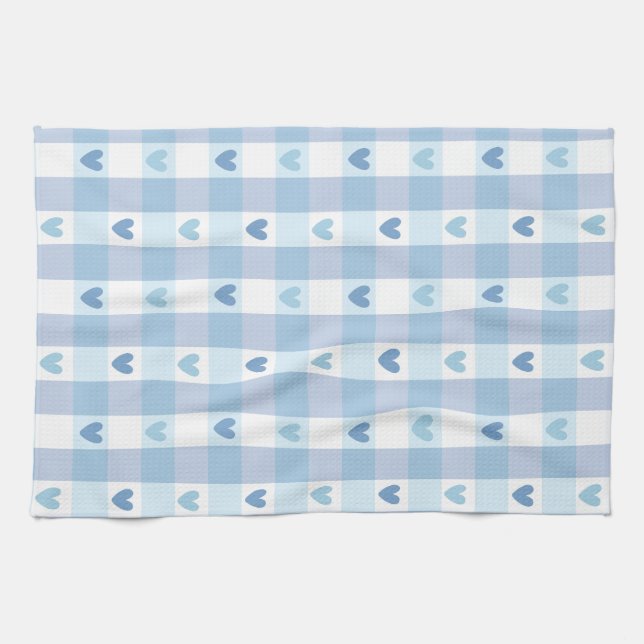 Cute Pastel Chequered Love Design Tea Towel (Horizontal)