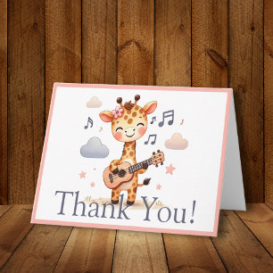 Cute Pastel Chic Giraffe Girl Music Art Thank You Note Card
