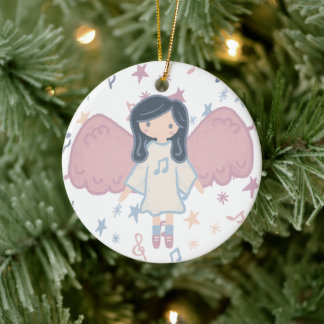 Cute Pastel Christmas Angel Custom Year Ceramic Tree Decoration