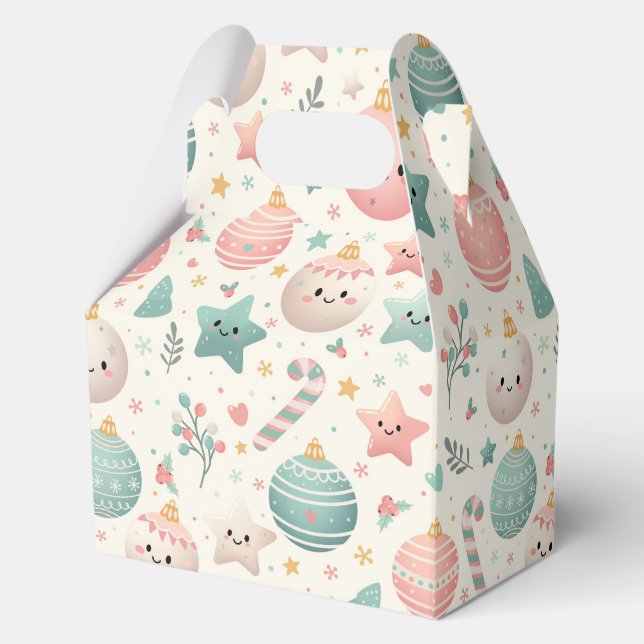 Cute Pastel Christmas Pattern Ornaments and Stars Favour Box (Front)