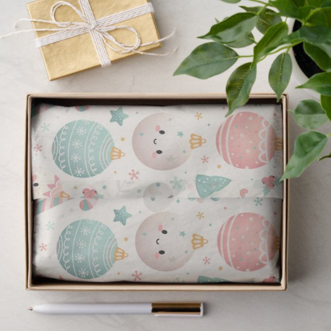 Cute Pastel Christmas Pattern Ornaments and Stars Tissue Paper (Gift)
