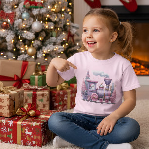 Cute Pastel Christmas Train Illustration T-Shirt