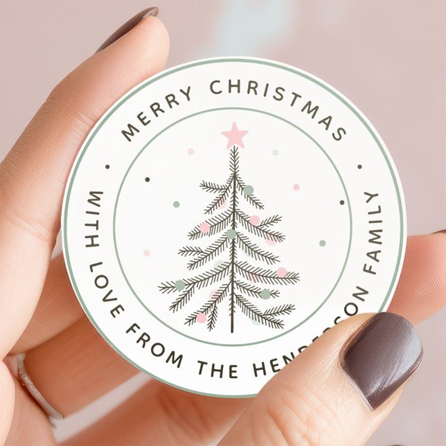 Cute Pastel Christmas Tree Holiday Classic Round Sticker (Creator Uploaded)