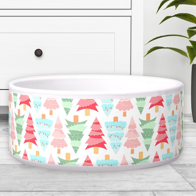 Cute Pastel Christmas Tree Pattern Dog Pet (Cute Pastel Christmas Tree Pattern Dog Pet Bowl)