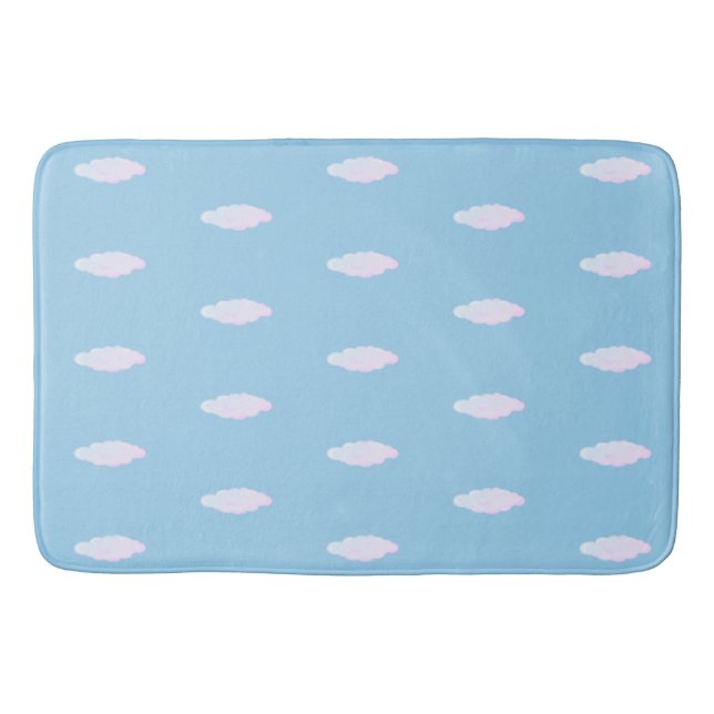 Cute pastel clouds on light sky blue bath mat (Front)