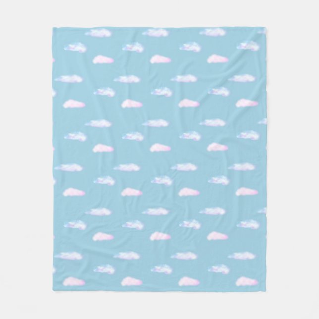 Cute pastel clouds on light sky blue fleece blanke (Front)