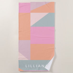 Cute Pastel Colour Block Geometric Personalised Beach Towel
