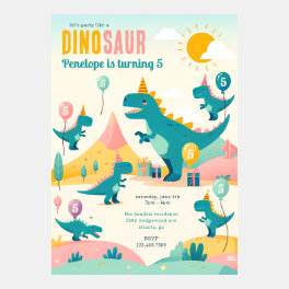 Cute Pastel Colour Dinosaur 5th Birthday Invitatio Invitation