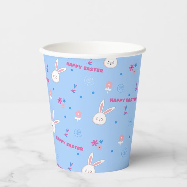 Cute Pastel Colour Easter Bunny Floral   Paper Cups (Front)