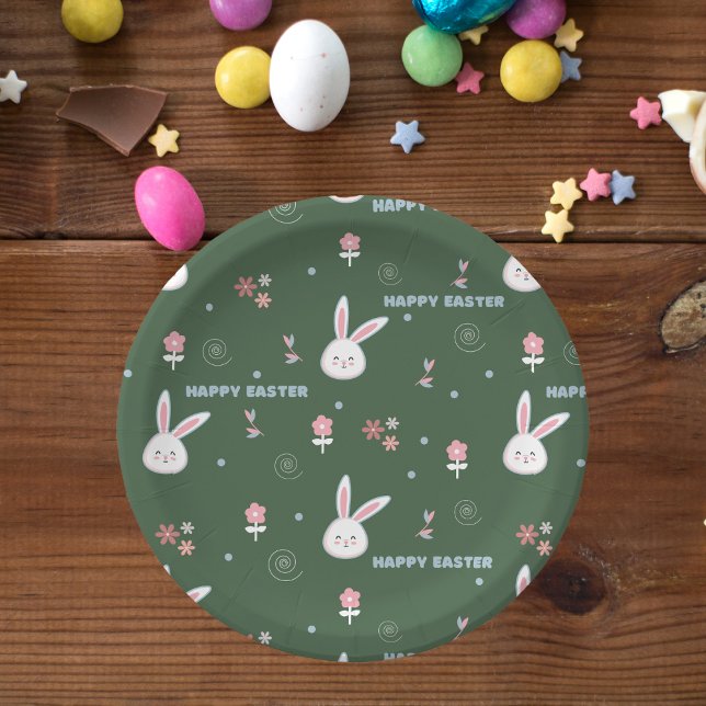 Cute Pastel Colour Easter Bunny Floral  Paper Plat Paper Plate (Creator Uploaded)