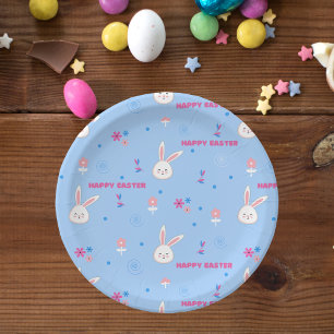 Cute Pastel Colour Easter Bunny Floral  Paper Plat Plate