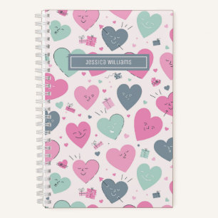 Cute Pastel Colour Heart Pattern Doodle Sketch Notebook