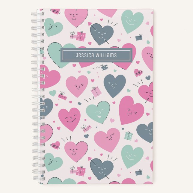 Cute Pastel Colour Heart Pattern Doodle Sketch Notebook (Front)