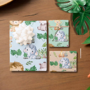 Cute Pastel Colour Safari Jungle Animal  Wrapping Paper Sheet