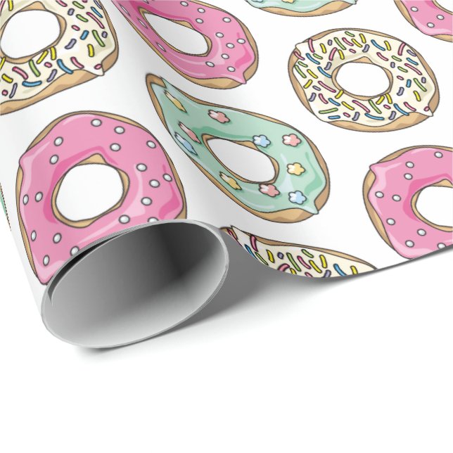 Cute Pastel Coloured Icing Doughnuts Pattern Wrapping Paper (Roll Corner)