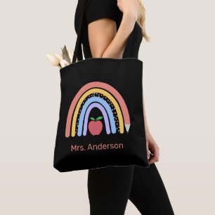 Cute Pastel Coloured Rainbow Teacher Black Tote Bag