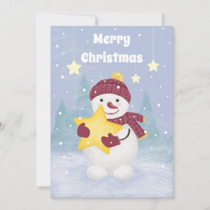 Cute Pastel colours Snowman Holding a Star Holiday Card