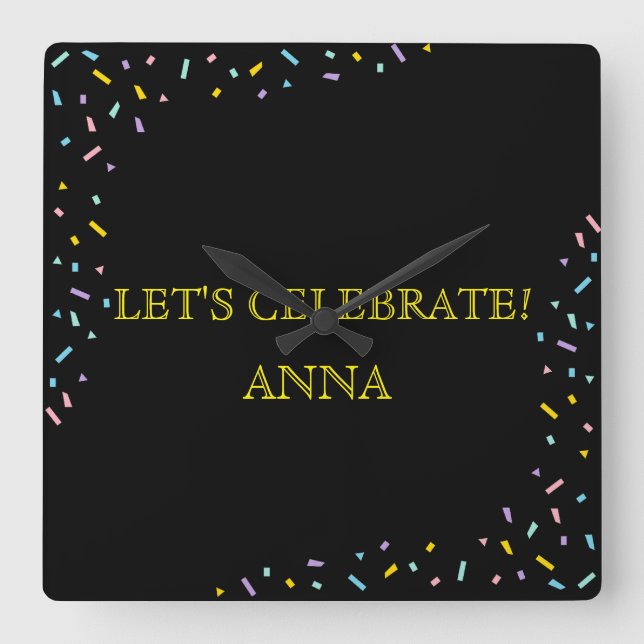 Cute Pastel Confetti Frame Celebration Gift Square Wall Clock (Front)