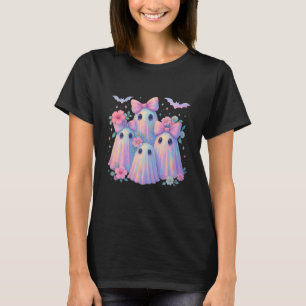 Cute Pastel Coquette Ghosts Pink Bows Flowers T-Shirt