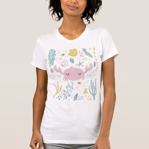 Cute Pastel Crab Underwater Ocean Themed Art T-Shirt
