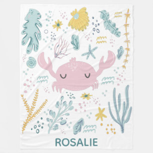 Cute Pastel Crab Underwater Scene Personalised Fleece Blanket