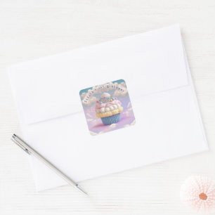 Cute Pastel Cupcake Birthday Square Sticker