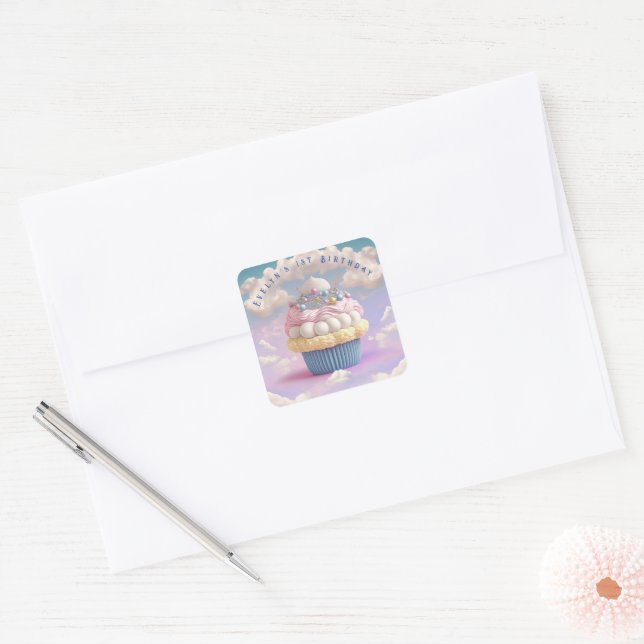 Cute Pastel Cupcake Birthday  Square Sticker (Envelope)