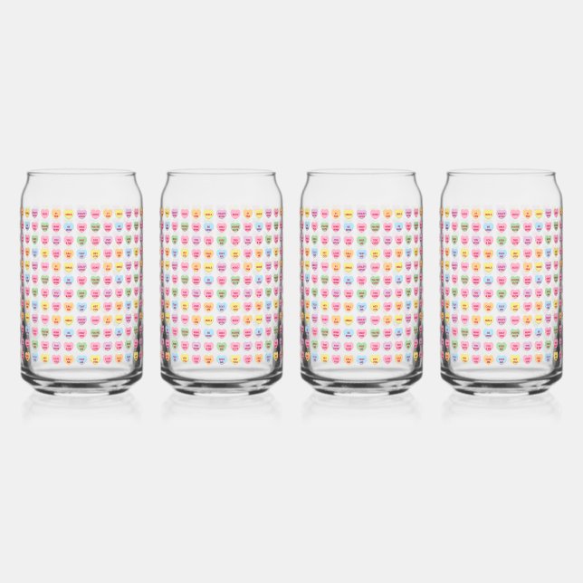 Cute pastel custom tiny candy hearts pattern can glass (Front)