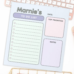Cute Pastel Customizable To Do List Notepad