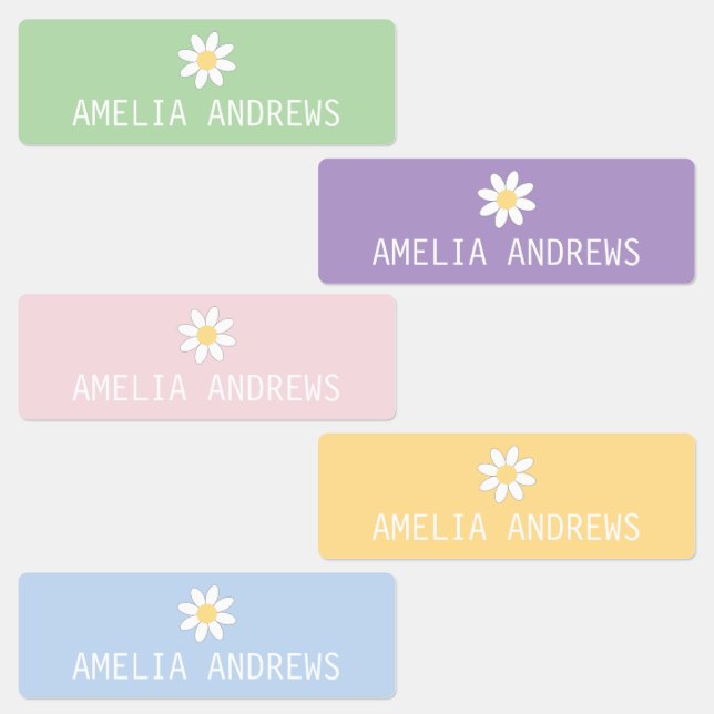 Cute Pastel Daisy Custom Kids Name Labels (Group)