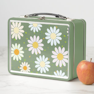 Cute Pastel Daisy Flowers Floral girly  Metal Lunch Box