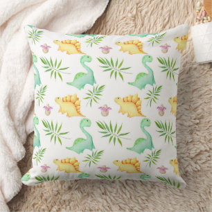 Cute Pastel Dinosaur & Palm Leaves Pattern Cushion