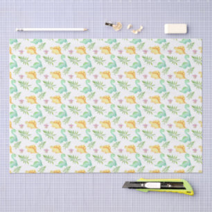 Cute Pastel Dinosaur & Palm Leaves Pattern Tissue Paper
