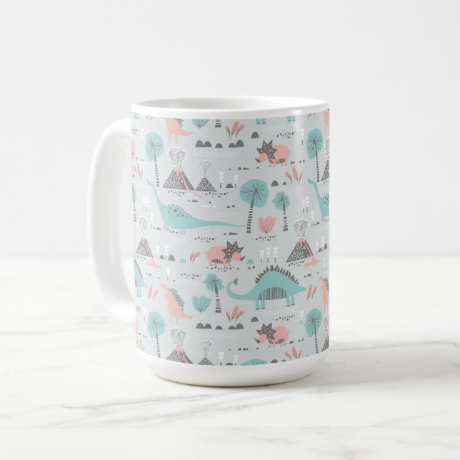 Cute Pastel Dinosaur Pattern Coffee Mug (Front Left)
