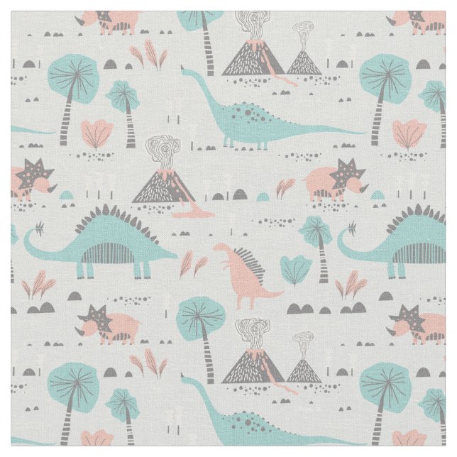 Cute Pastel Dinosaur Pattern Fabric (Close Up)