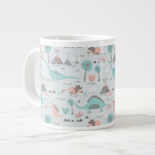 Cute Pastel Dinosaur Pattern Large Coffee Mug