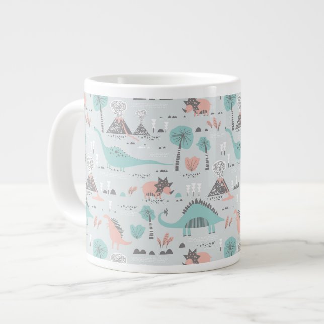 Cute Pastel Dinosaur Pattern Large Coffee Mug (Front Left)