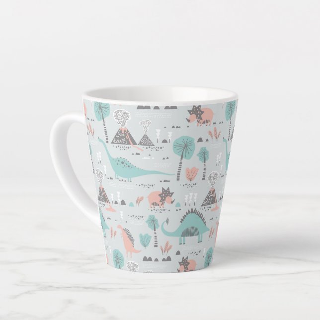 Cute Pastel Dinosaur Pattern Latte Mug (Left Angle)