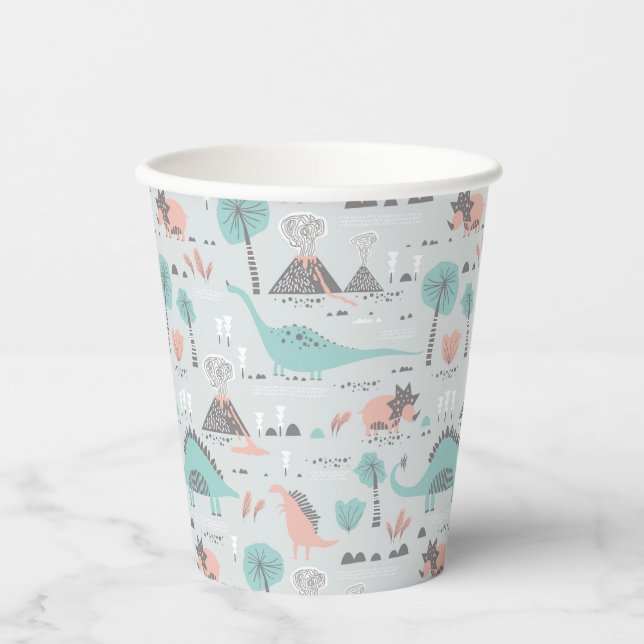 Cute Pastel Dinosaur Pattern Paper Cups (Front)
