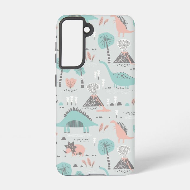 Cute Pastel Dinosaur Pattern Samsung Galaxy S21 Case (Back)