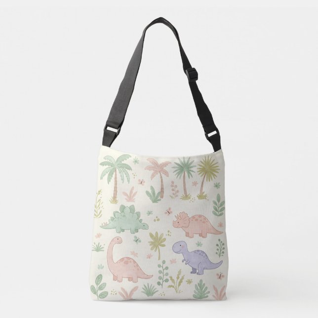 Cute Pastel Dinosaurs Crossbody Bag (Front)