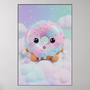 Cute Pastel Donut Character   Kawaii Dessert Art Poster