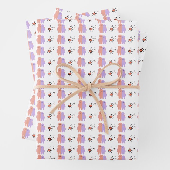 Cute Pastel Doodle Couples Seamless Pattern Wrappi Wrapping Paper Sheet (In situ)