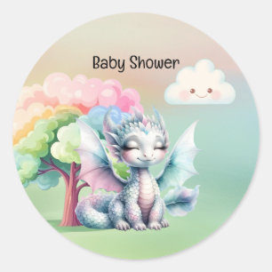 Cute Pastel Dragon Baby Shower Classic Round Sticker